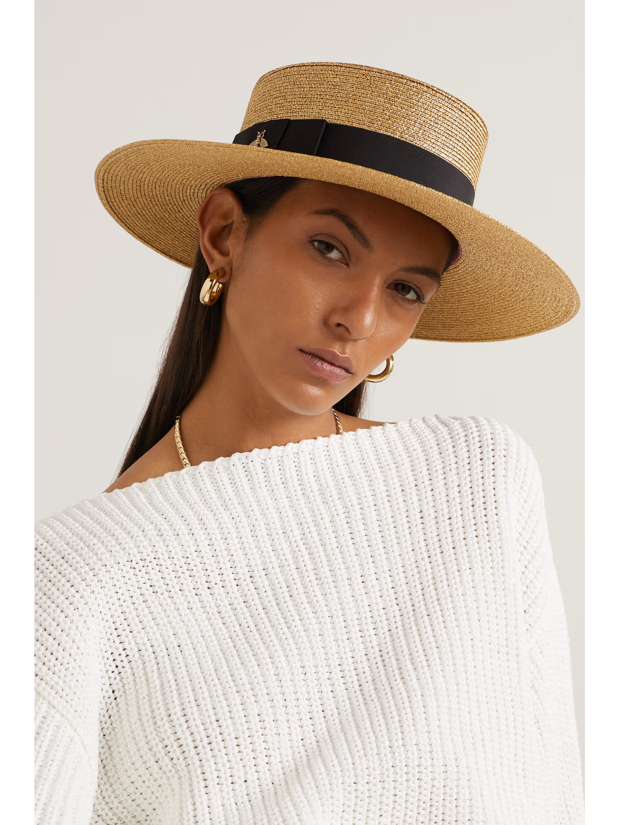 Grosgrain-trimmed glittered straw hat | NET-A-PORTER (UK & EU)