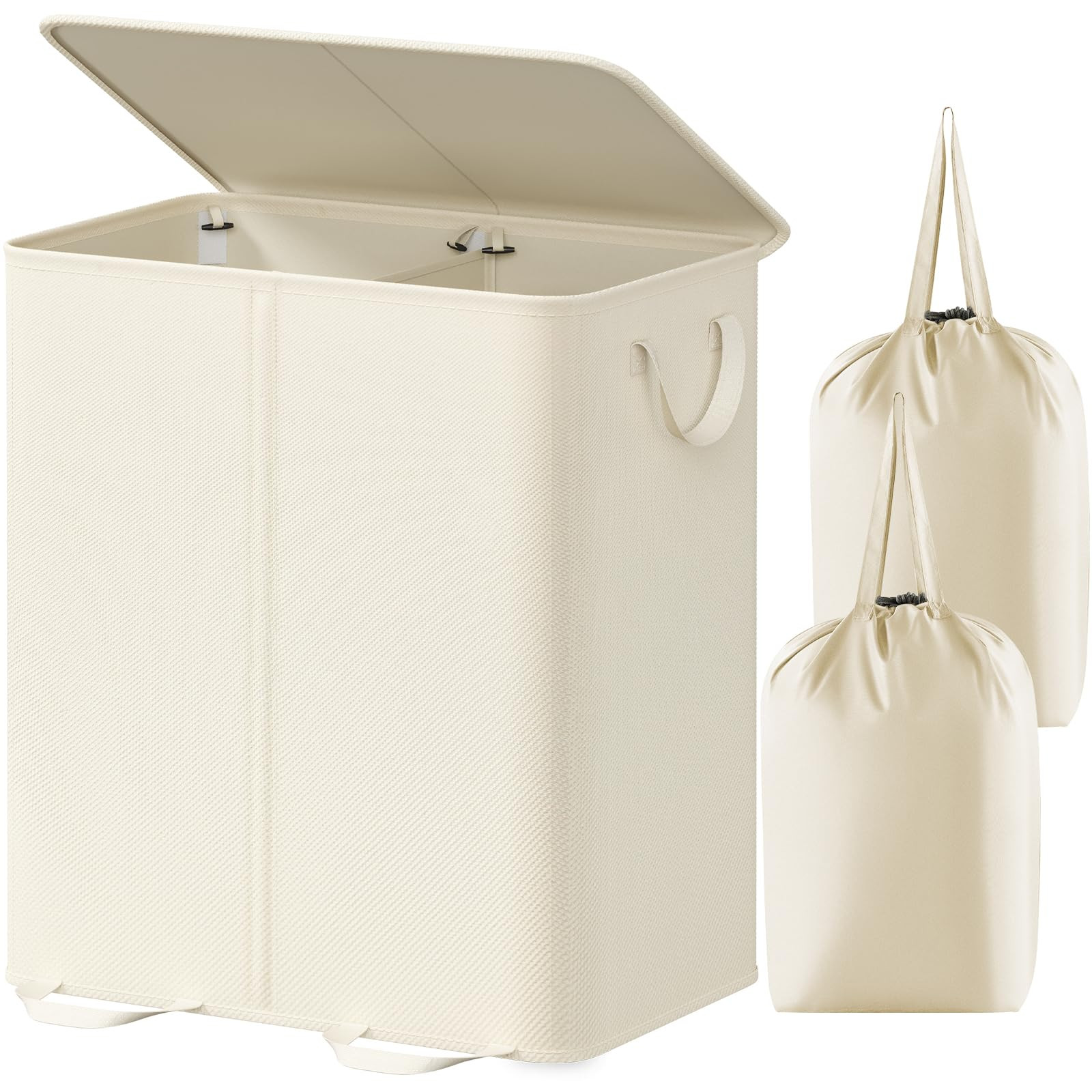 Lifewit Double Laundry Hamper with Lid and Removable Laundry Bags, Large Collapsible 2 Dividers D... | Amazon (US)