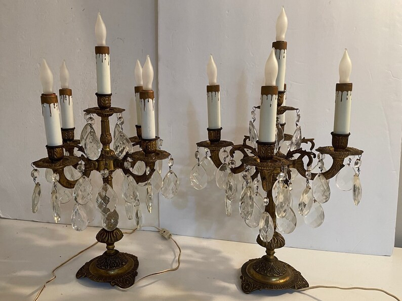 Vintage Pair of Brass Spanish Electric Candelabra Table Lamps 5 Candles - Etsy | Etsy (US)