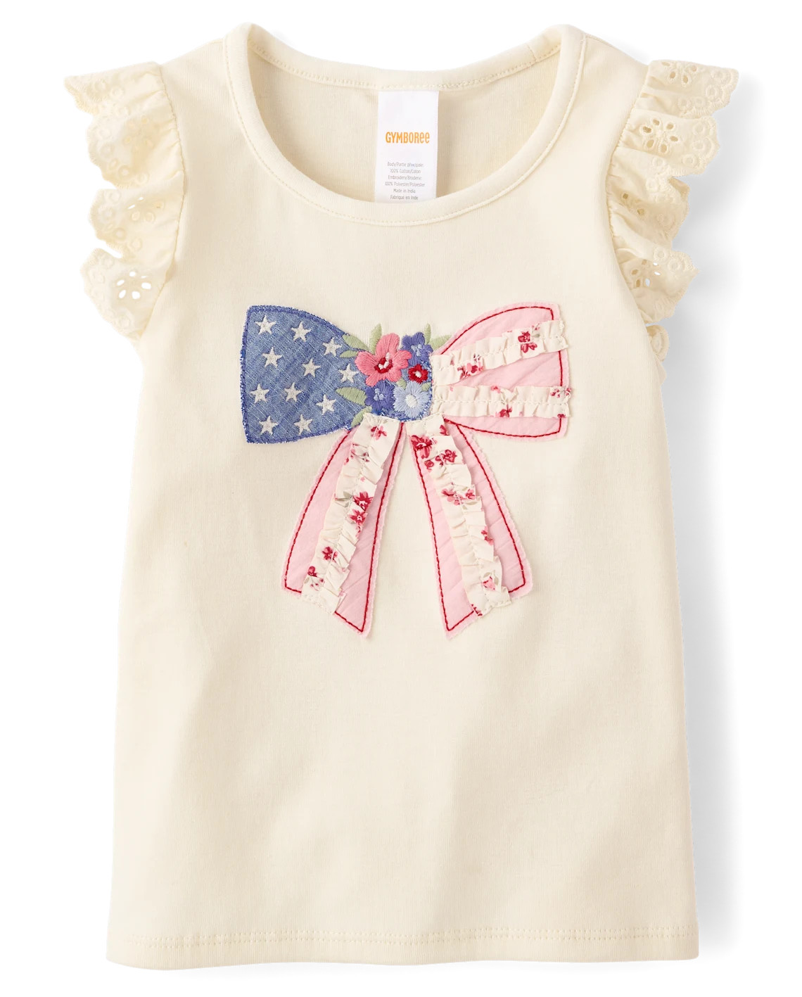 Girls Short Flutter Sleeve Applique Embroidered Americana Top - Nantucket Charm - CREAM | Gymbore... | Gymboree