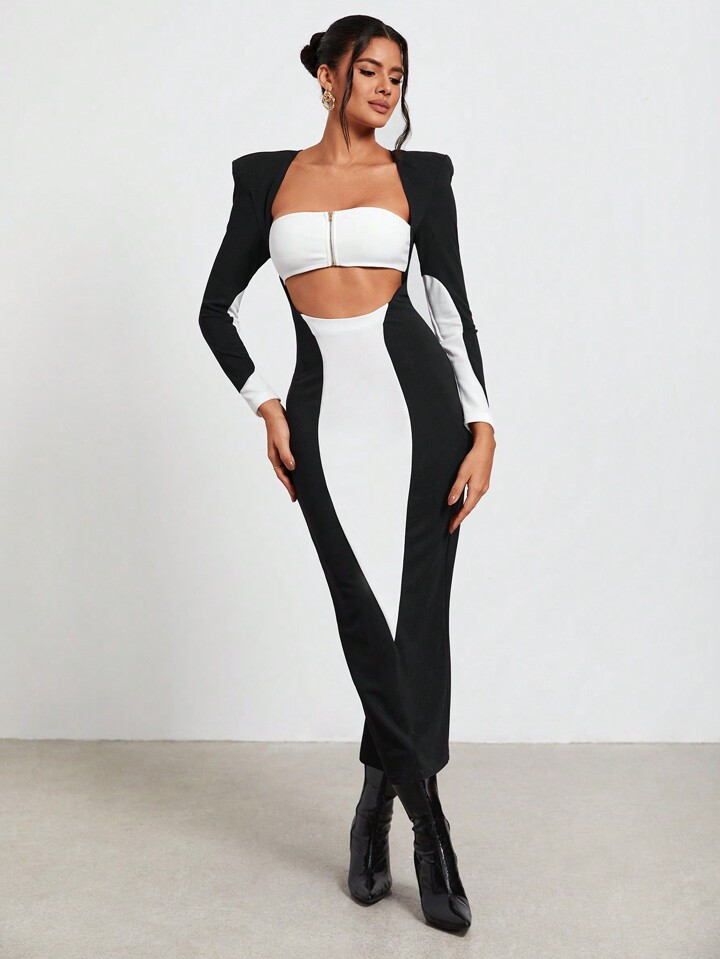 Keshae Trotter Two Tone Cut Out Square Neck Bodycon Dress | SHEIN