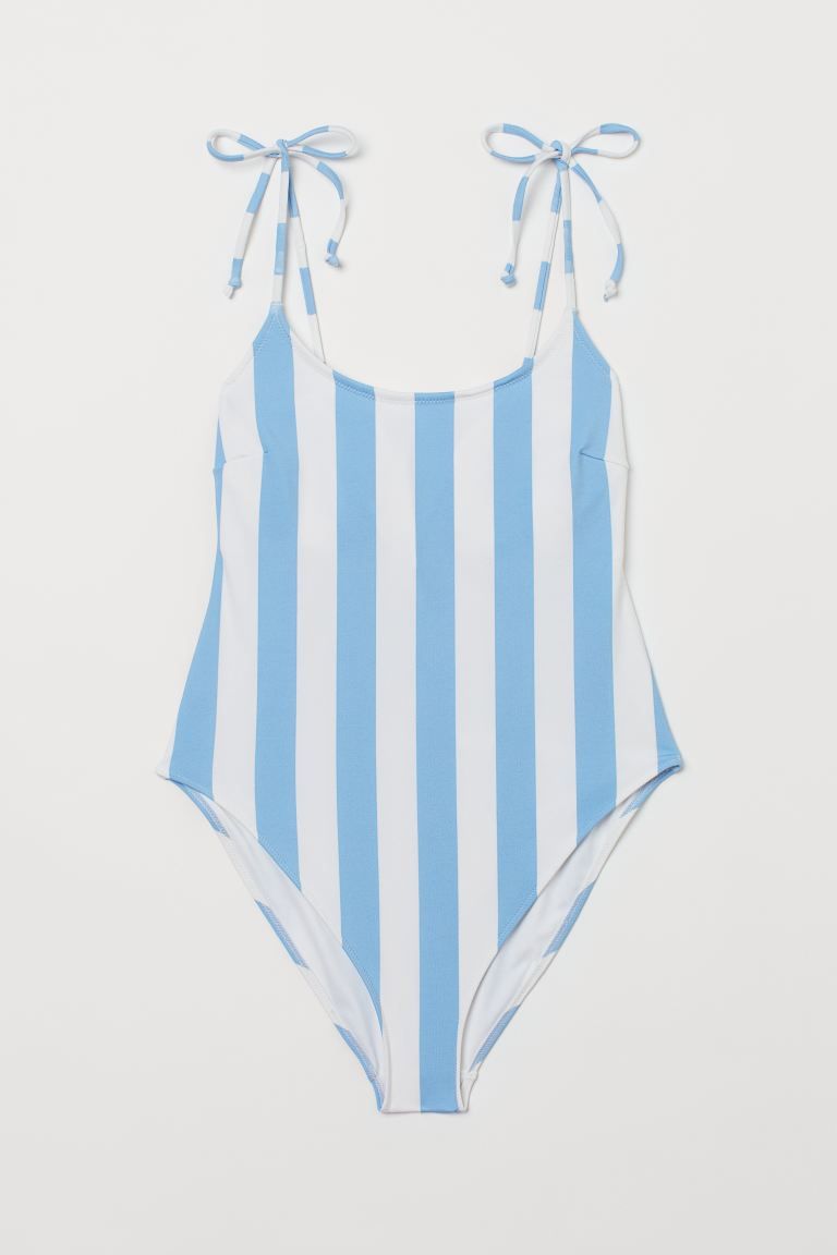 Fully lined swimsuit with a low-cut back and high-cut legs. Narrow, tie-top shoulder straps, cups... | H&M (US + CA)