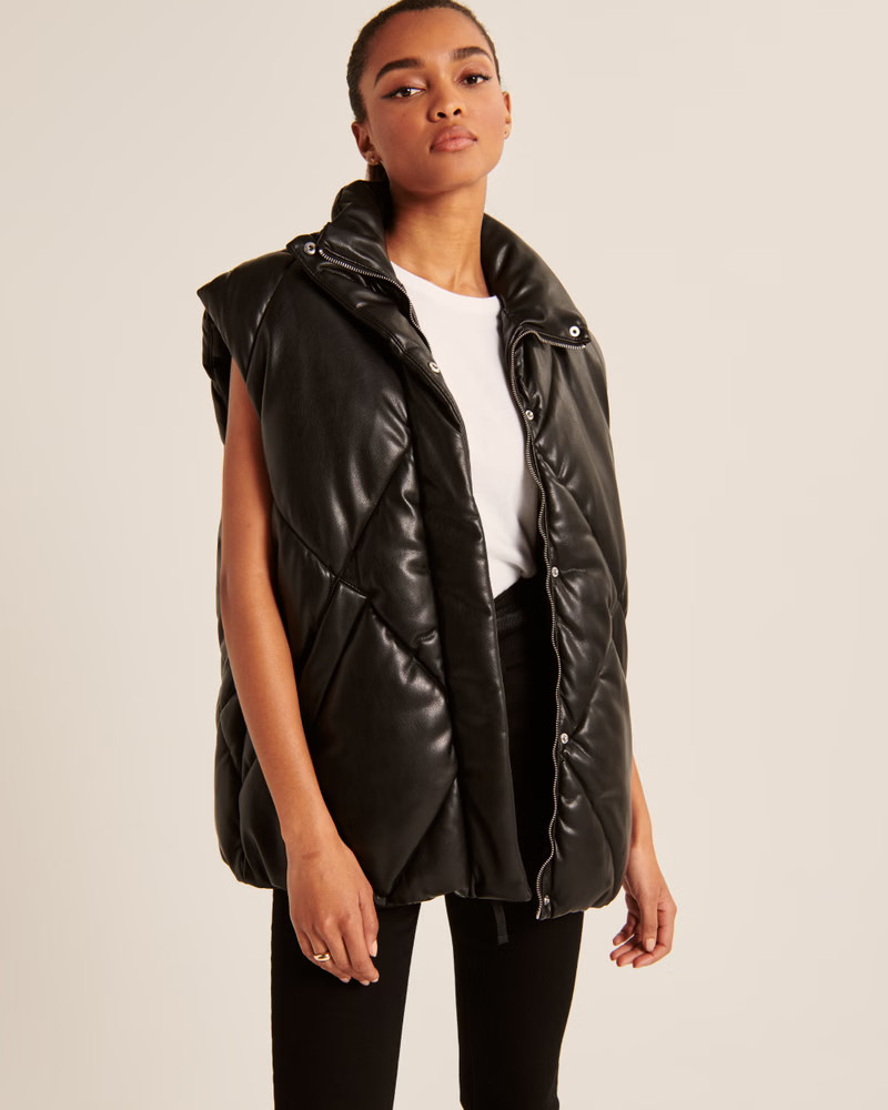 A&F Oversized Vegan Leather Quilted Vest | Abercrombie & Fitch (US)