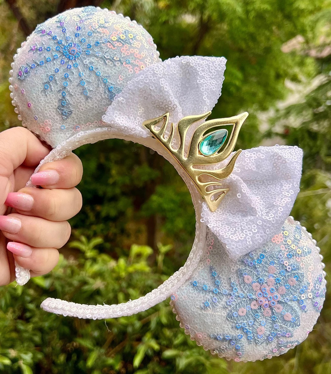 Elsa Inspired Mouse Ears: Snowflake Crown, Iridescent Glitter Headband - Etsy | Etsy (US)