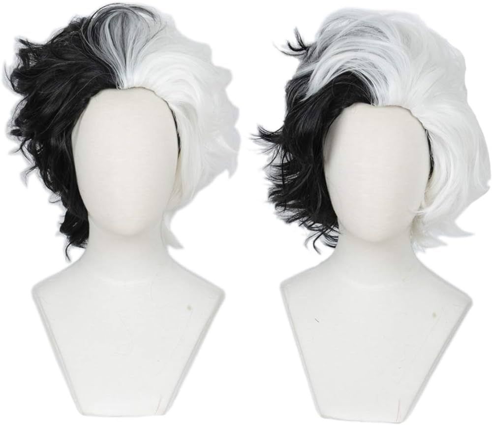 Linfairy Half White and Half Black Two Tone Wig Halloween Costume Cosplay Wig for Women | Amazon (CA)