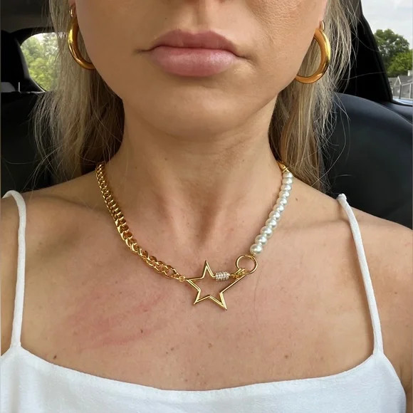 Gold star and pearl necklace | Poshmark