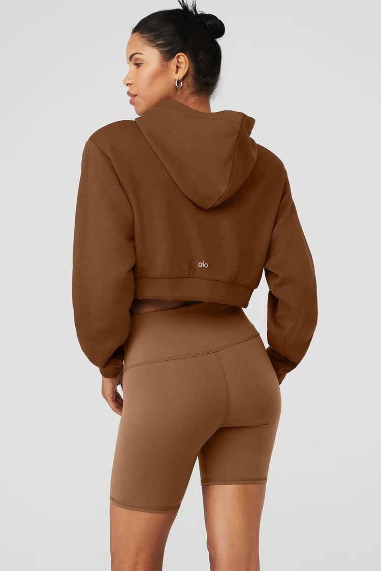 Cropped Headliner Shoulder Pad Hoodie - Cinnamon Brown | Alo Yoga