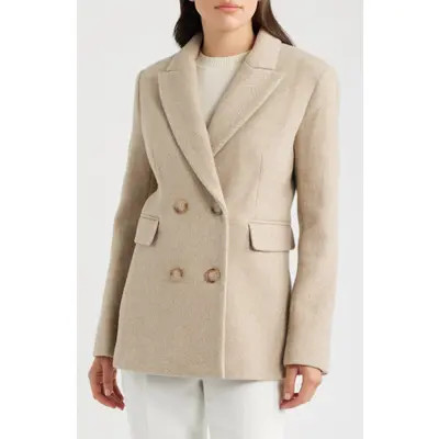 Donna Karan New York Herringbone Wool Double Breasted Coat in Beige/ivory at Nordstrom, Size X-Large | Nordstrom