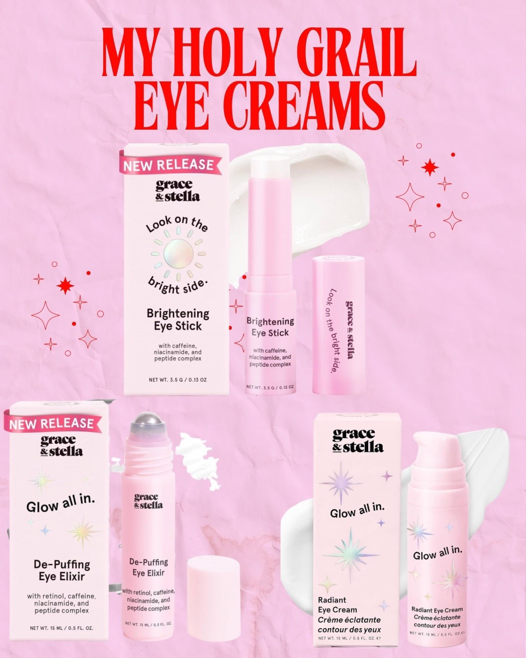 ✨ My holy grail eye creams ✨
These under-eye treatments from Grace & Stella are my ride-or-die favorites! 🙌 Whether you’re battling puffiness, dark circles, or just want a little extra glow – these deliver every time.

👀 Brightening Eye Stick – caffeine + niacinamide for instant wake-up ✨
💧 De-Puffing Eye Elixir – cooling roller + retinol for tired eyes 🌙
🌟 Radiant Eye Cream – hydration + peptides for that all-day glow

Trust me, these are game-changers you’ll want in your daily routine! 💖

#graceandstella #eyecream #ltkbeauty #selfcare

#LTKBeauty #LTKFindsUnder50