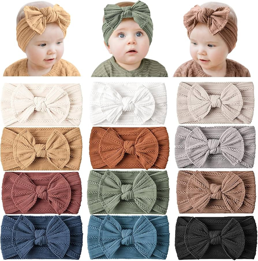 Prohouse 12 Pack Baby Nylon Headbands Hairbands Hair Bow Elastics Handmade Hair Accessories for B... | Amazon (US)