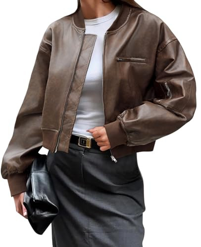 Cicy Bell Womens Faux Leather Bomber Jackets Baseball Collar Zip Up Cropped Biker Coat with Pocke... | Amazon (US)