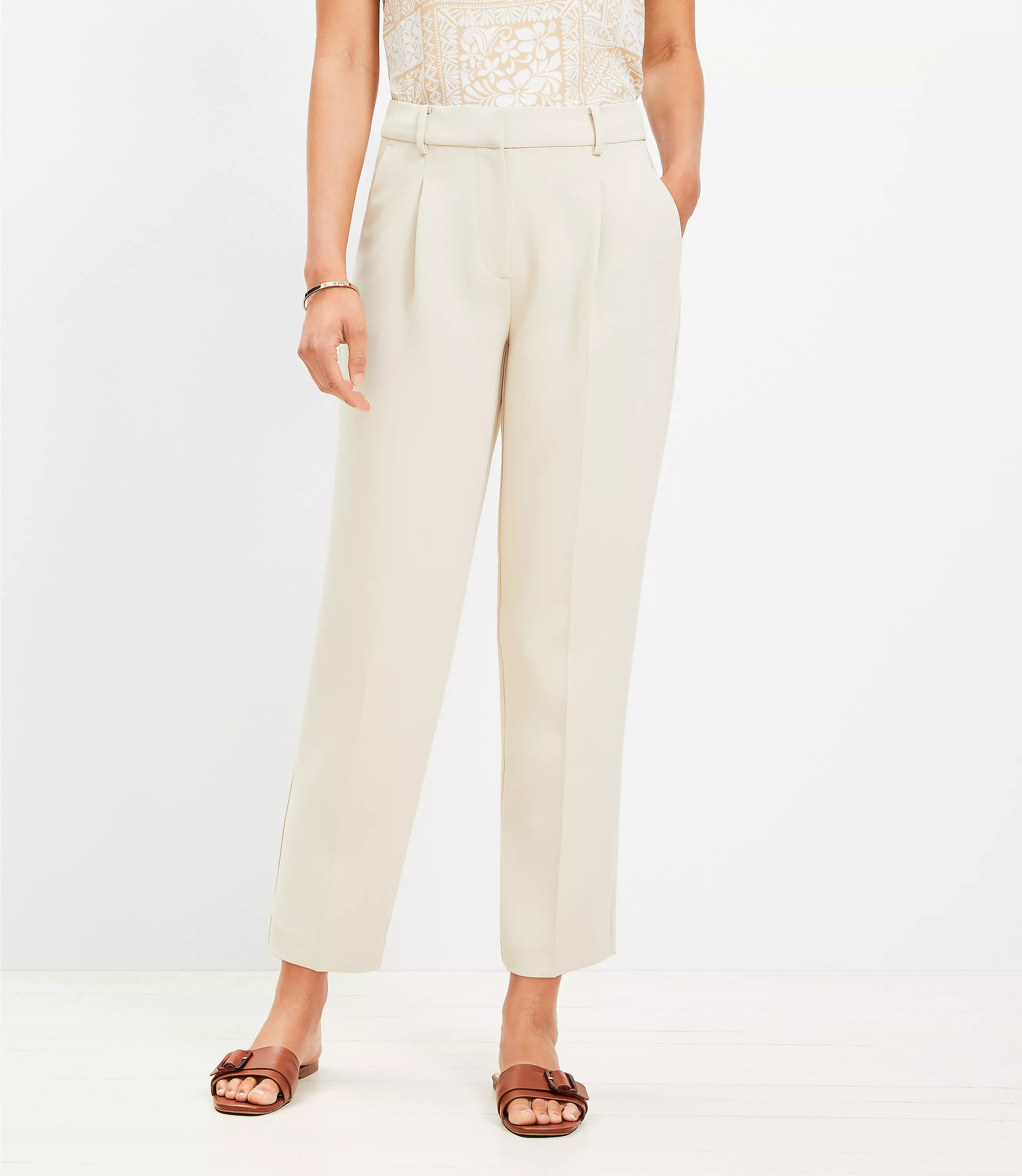 Pleated Tapered Pants in Crepe | LOFT