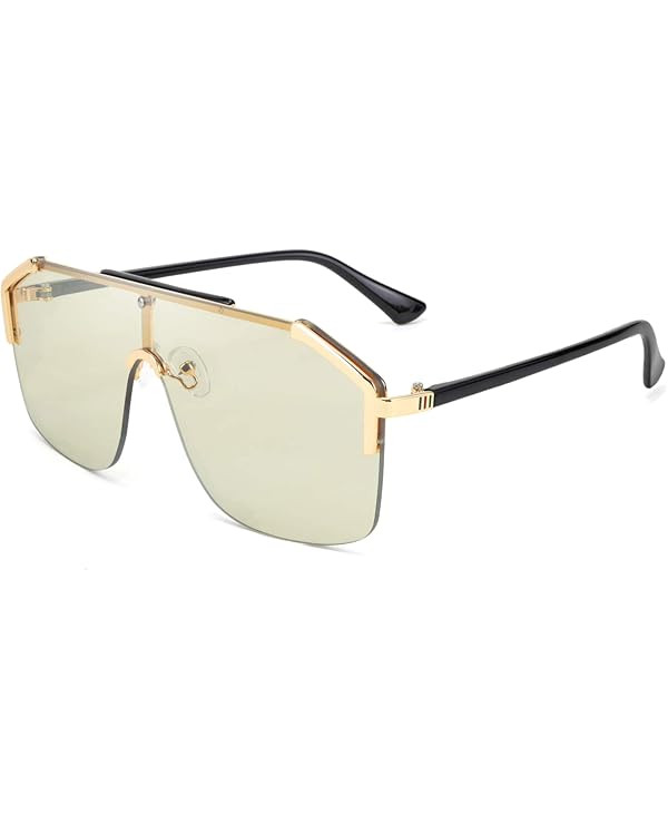 FEISEDY Classic Siamese One Piece Oversized Sunglasses Nice Rimless Stylish Retro Design for Wome... | Amazon (US)