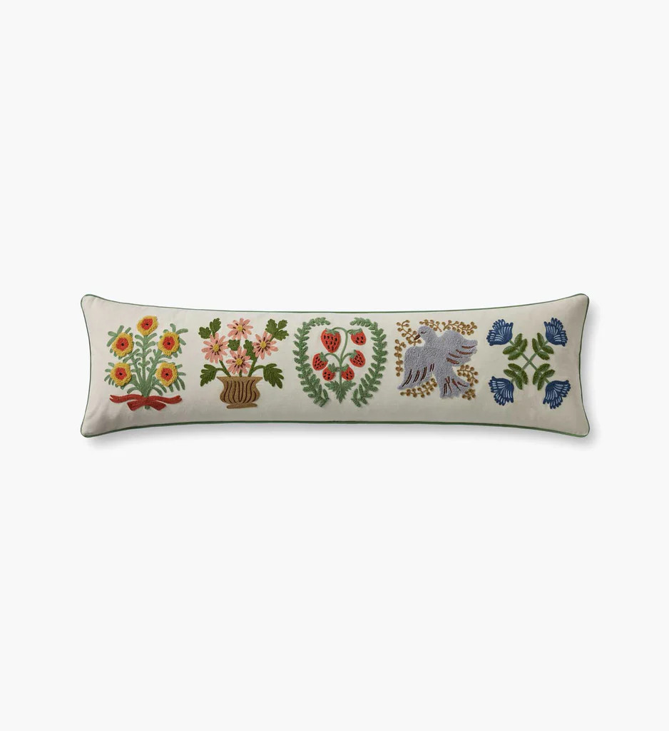 Helena Bouquets Embroidered Lumbar Pillow - Ivory | Rifle Paper Co.
