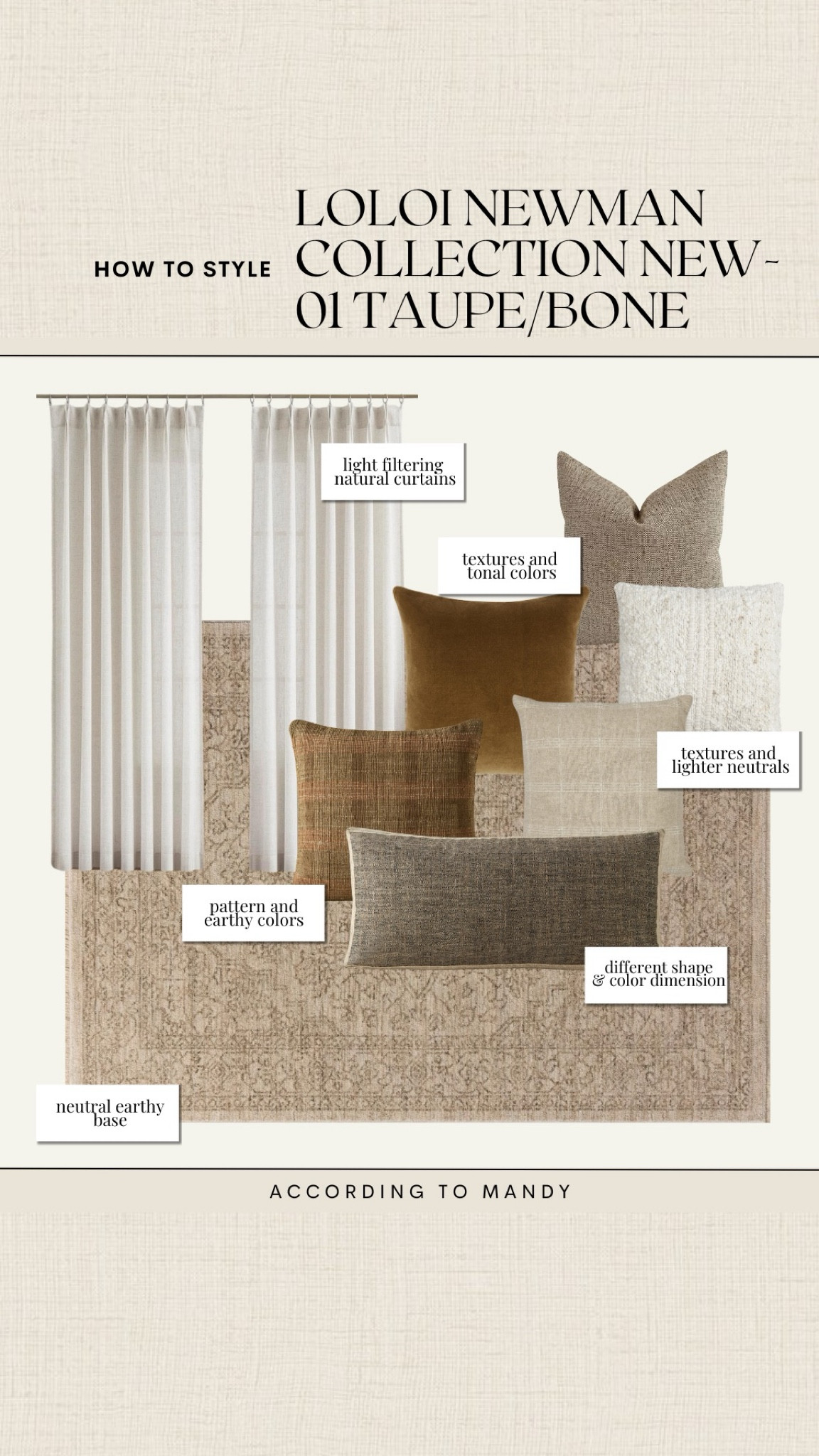 How to Style - Loloi Newman Collection New - 01 Taupe/Bone!

Coordinating rug, pillows, and curtains!

design tips, neutral home decor, etsy pillow, neutral home design, textured pillow, lulu & georgia, earthy home design 

#LTKStyleTip #LTKHome
