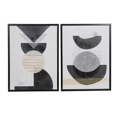 Set of 2 Canvas Abstract Mid-Century Modern Geometric Framed Wall Arts with Gold Foil Accent Fram... | Target