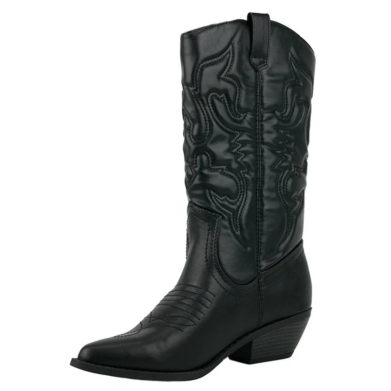 Reno Black Soda Cowboy Western Stitched Boots Women Cowgirl Boots Pointy Toe Knee High | Walmart (US)
