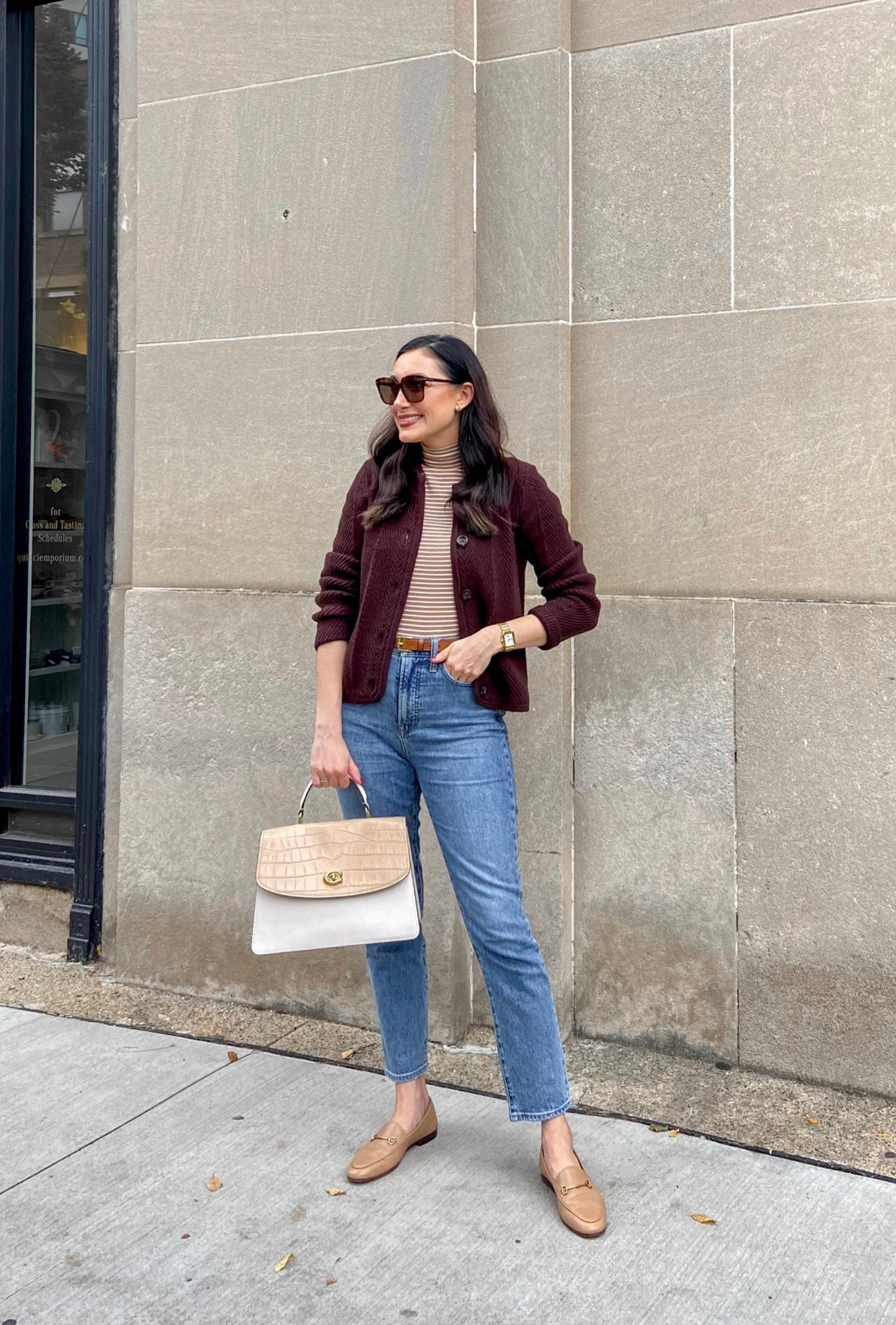 Casual Fall Outfit 🤎🤍

Chocolate brown sweater cardigan size small, TTS
Striped top (linked similar)
Madewell jeans size 27 (fit slightly big, linked similar)
Nude loafers size 6.5, fit big size down half to full size 

Fall ootd 
Fall style 
Everyday outfit 
Classic outfit 

#LTKstyletip #LTKSeasonal #LTKshoecrush
