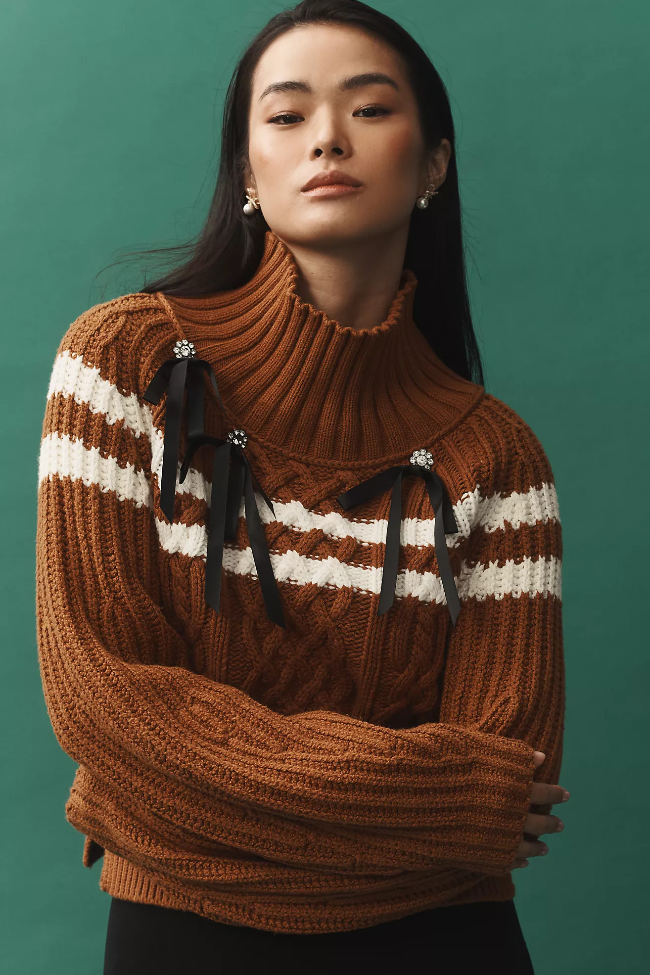 Maeve Turtleneck Balloon-Sleeve Bow Sweater | Anthropologie (US)