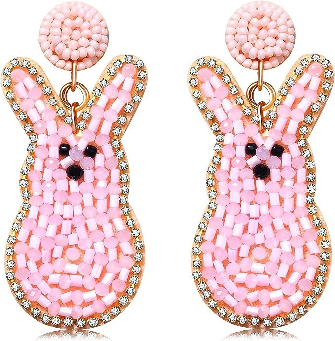 Easter Earrings Beaded Easter Bunny Earrings for Women Girls Handmade Cute Rabbit Drop Dangle Ear... | Amazon (US)