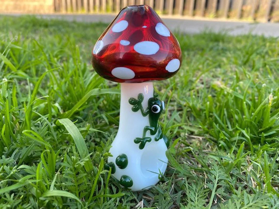 TOBACCO GLASS 4.5 Red Elvis Mushroom Glass Pipe & Green Frog handmade - Etsy | Etsy (US)