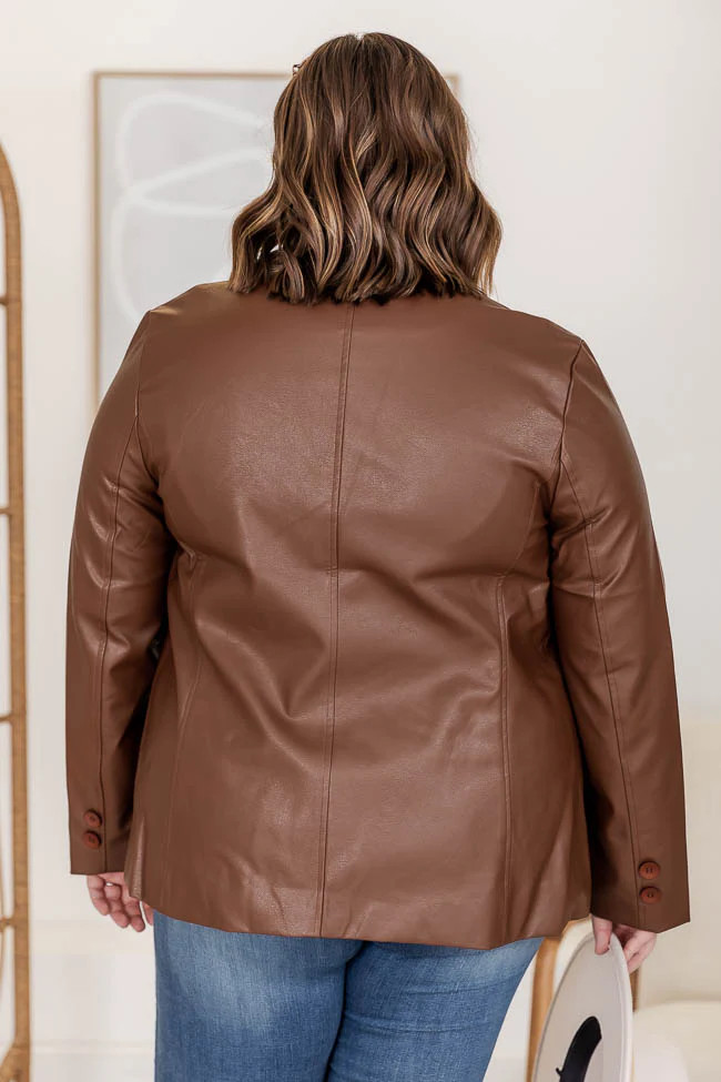 Saving My Love Brown Faux Leather Blazer | Pink Lily