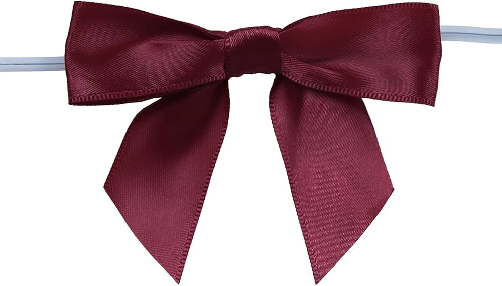 Meetppy 50PCS Burgundy Satin Ribbon Twist Tie Bows 3.6" Pretied Bows Wine Premade Craft Bows for ... | Amazon (US)