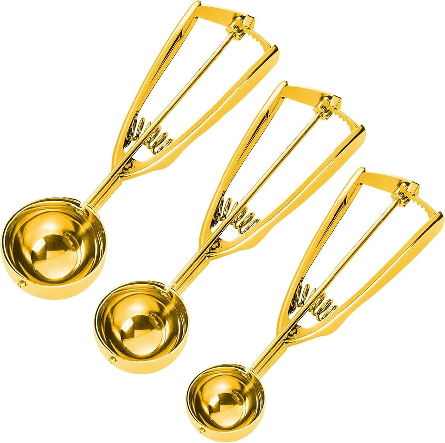 Cookie Scoop Set, Gold, Large/Medium/Small, for Cookies, Ice Cream, Muffin, Cupcakes, Truffles, M... | Amazon (US)