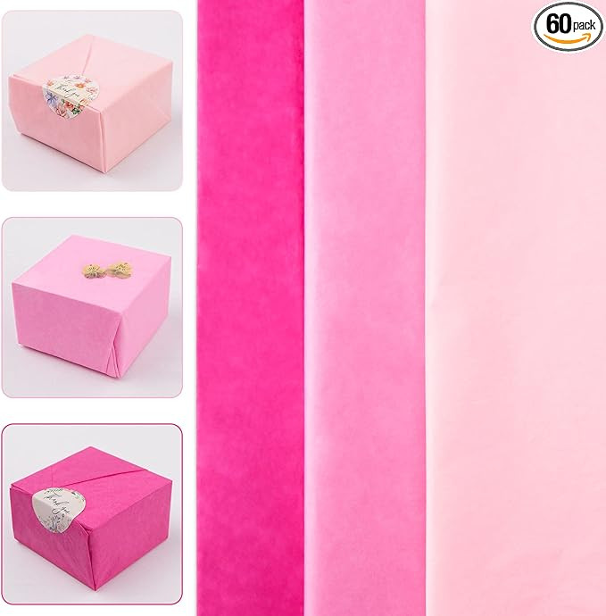MR FIVE 60 Sheets Gift Tissue Paper Bulk,20" x 14",Pink Tissue Paper for Gift Bags,Valentine's Da... | Amazon (US)