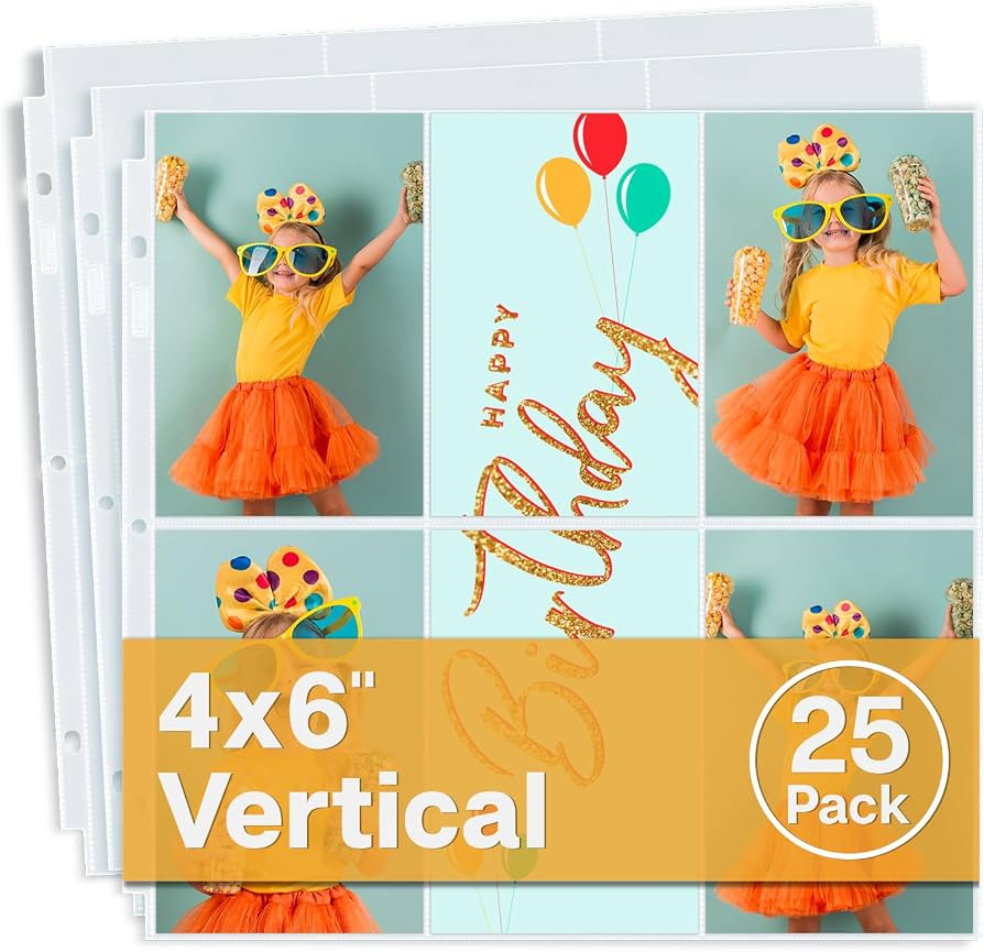 Dunwell 12x12 Scrapbook Page Protectors, 4x6 Photo Sleeves for 3 Ring Binder, 25-Pack Vertical Ph... | Amazon (US)