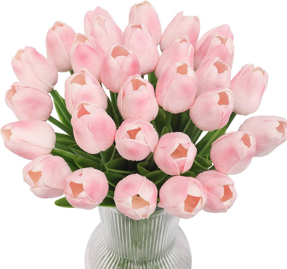 Deorok 30pcs Artificial Latex Tulips Flowers Faux Tulip Stems PU Real Touch Tulips for Wedding Pa... | Amazon (US)