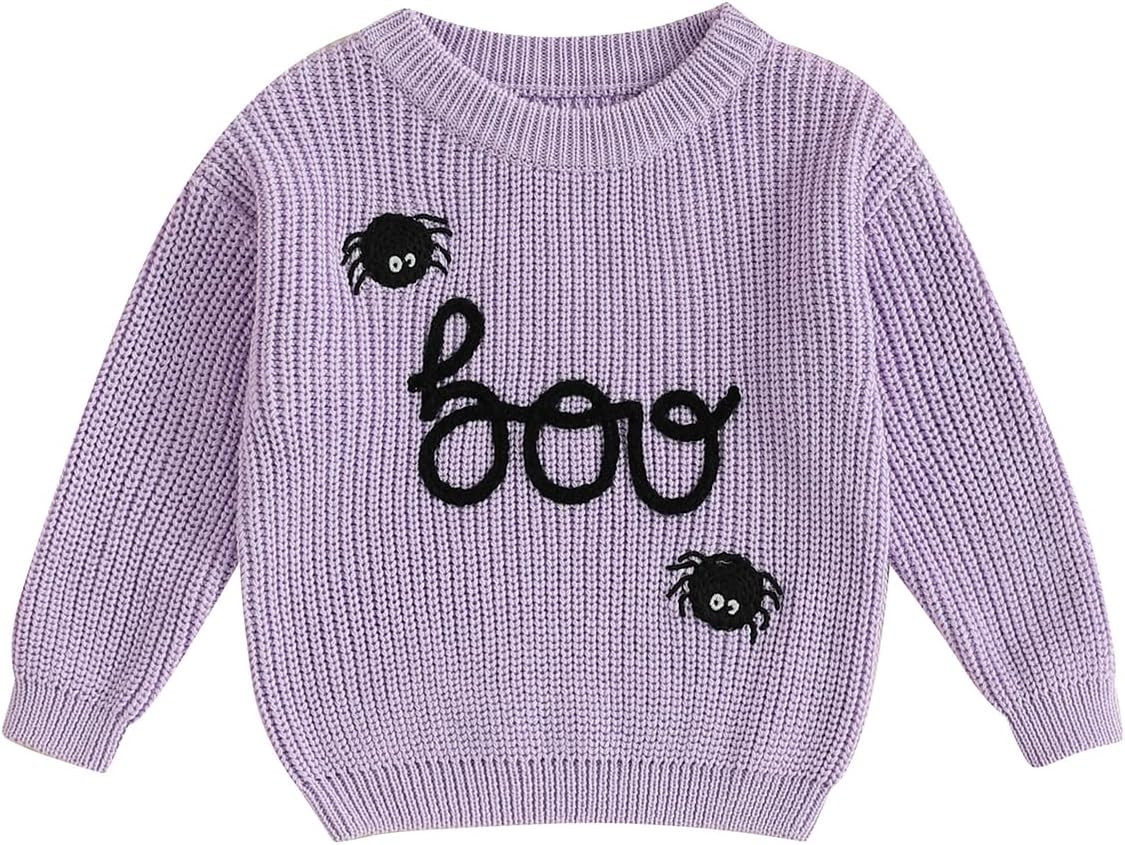 Toddler Baby Boy Girl Halloween Outfit Infant Pumpkin Embroidery Knit Sweaters Sweatshirt Tops Fall Winter Clothes | Amazon (US)