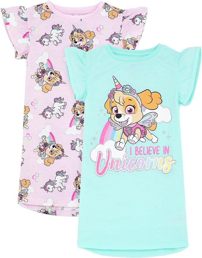 Paw Patrol Nightie 2 Pack Kids Girls Pink Blue Skye Unicorn Night Dress | Amazon (US)