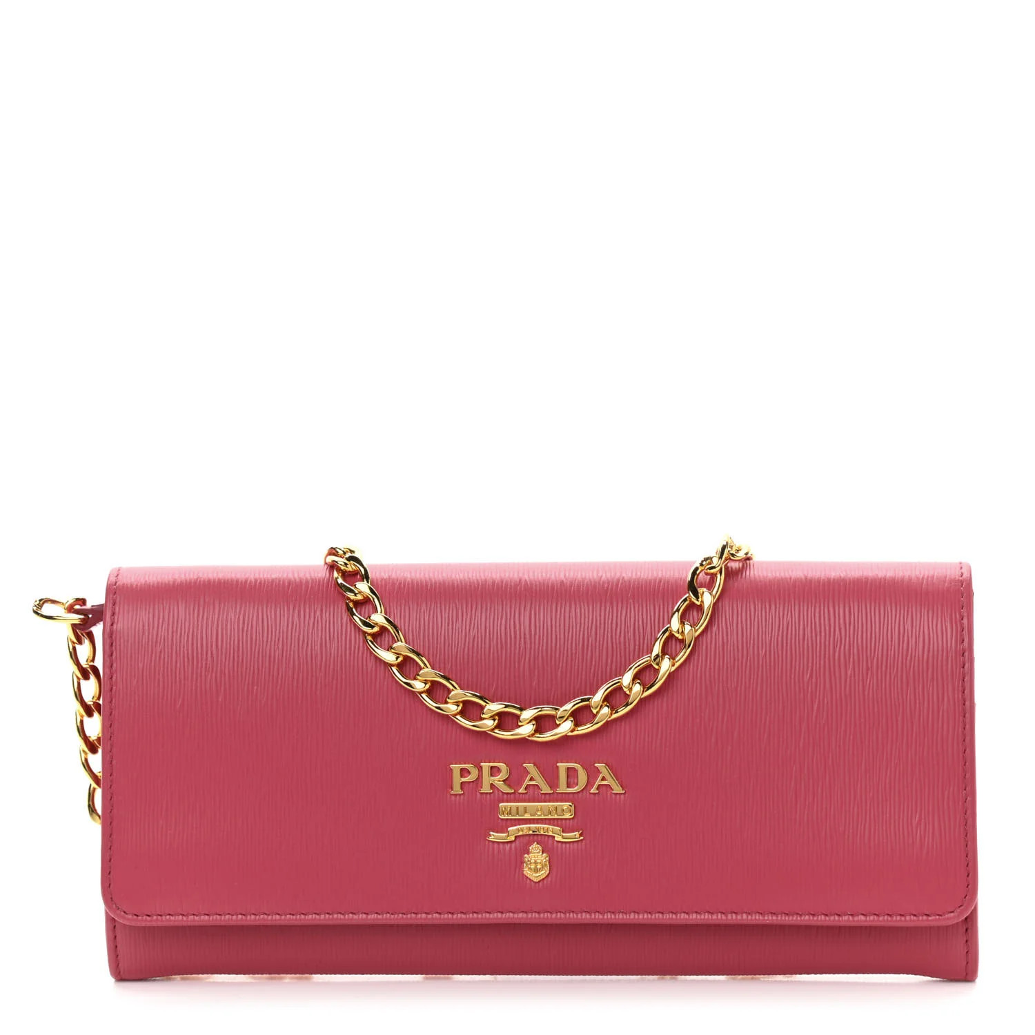 PRADA Vitello Move Metal Oro Chain Wallet Peonia | FASHIONPHILE | Fashionphile