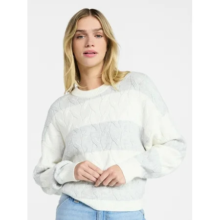 No Boundaries Drop Shoulder Crewneck Pullover Sweater, Midweight, Women's XXS-XXL | Walmart (US)