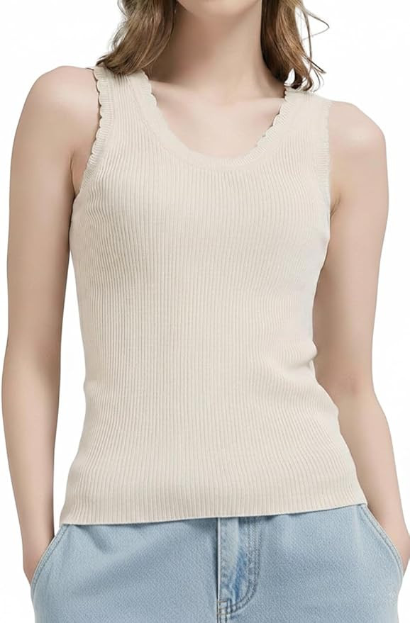 Orolay CHIIONE Women's Scalloped Ribbed Tank Top Sleeveless Cami Wide Strap Knit Vest Casual Laye... | Amazon (US)