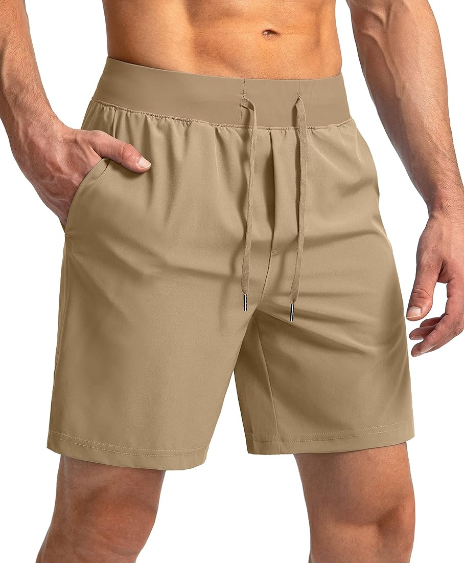 Men's Running Shorts with Zipper Pockets 7 Inch Lightweight Quick Dry Gym Workout Athletic Shorts... | Amazon (US)