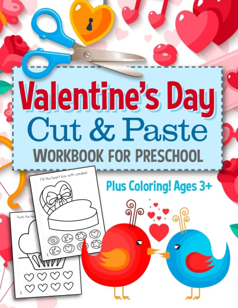 Valentine's Day Cut and Paste Workbook for Preschool: Activity Book for Kids Scissor Skills Cutti... | Amazon (US)