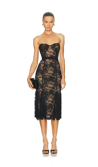 Lucienne Lace Midi Dress in Black | Revolve Clothing (Global)