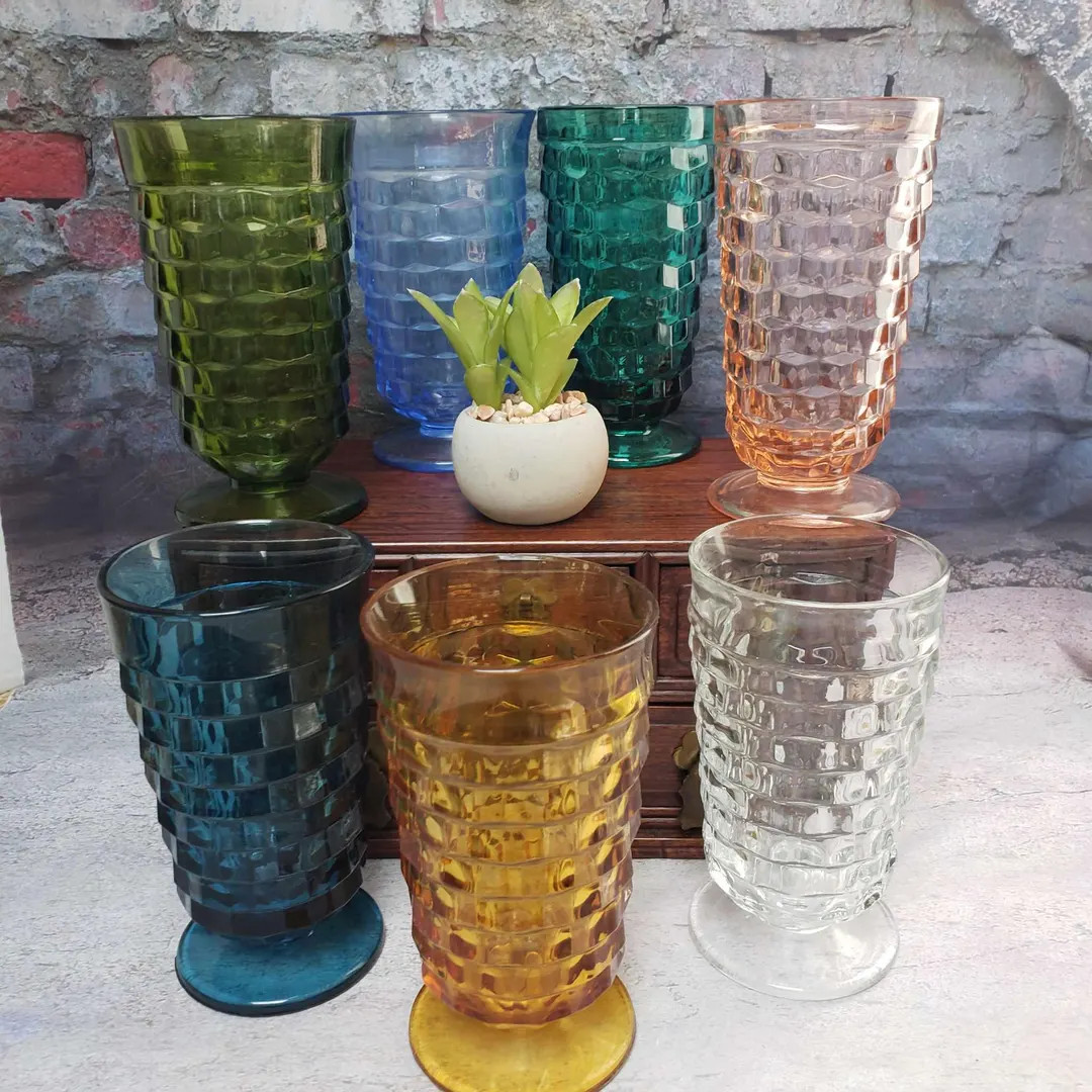 Whitehall Cube/cubist Footed Iced Tea Glasses Your Choice of Colors - Etsy | Etsy (US)