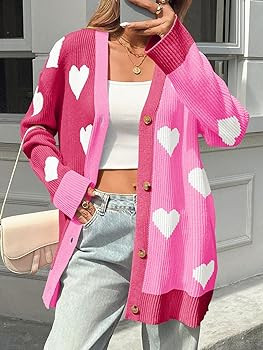 Saodimallsu Womens Heart Cardigan Sweaters Valentines Oversized Winter Color Block Button Up Cute... | Amazon (US)