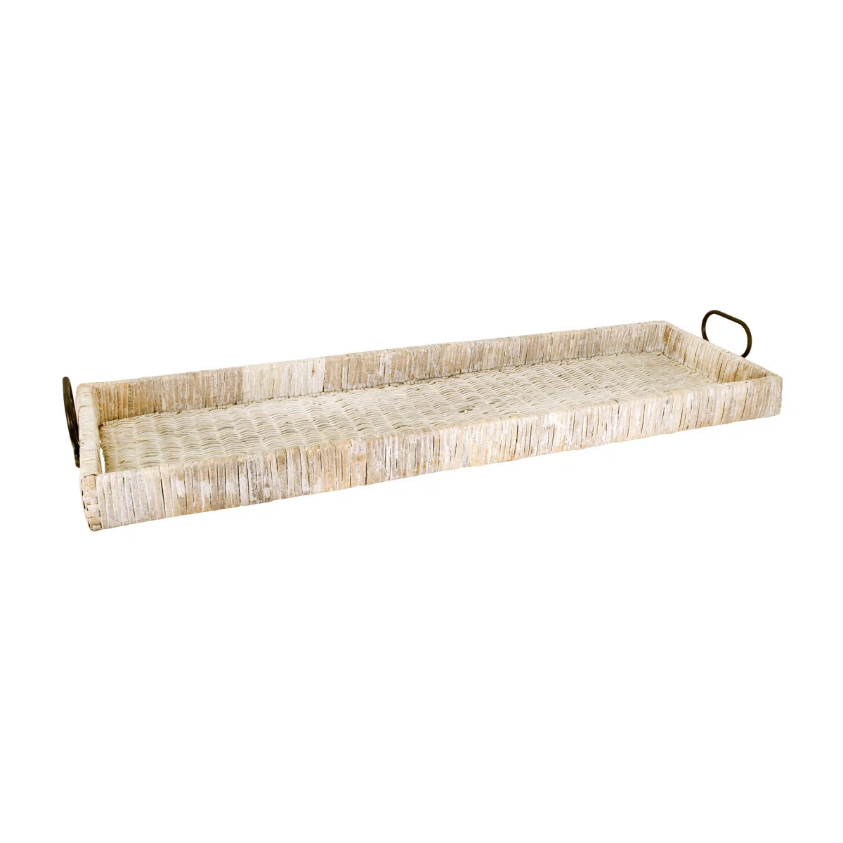 Oversize Decorative Rattan Tray with Metal Handles | Wayfair North America