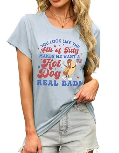 MAPICK You Look Like The Fourth of July Shirt Women 4th of Julys Graphic Funny Tee Tops America Patriotic T-Shirts(Light Blue,X-Large) | Amazon (US)