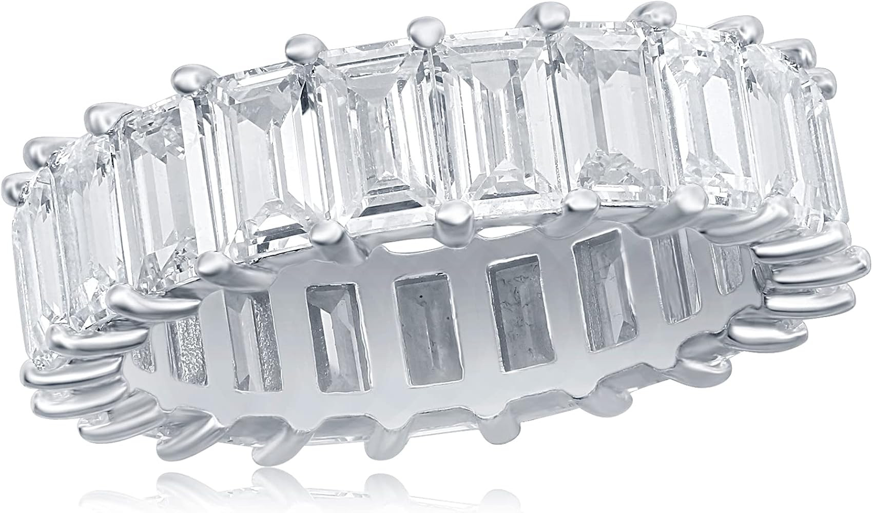 NYC Sterling Sterling Silver Emerald Cut Eternity Band Ring - Cubic Zirconia | Amazon (US)