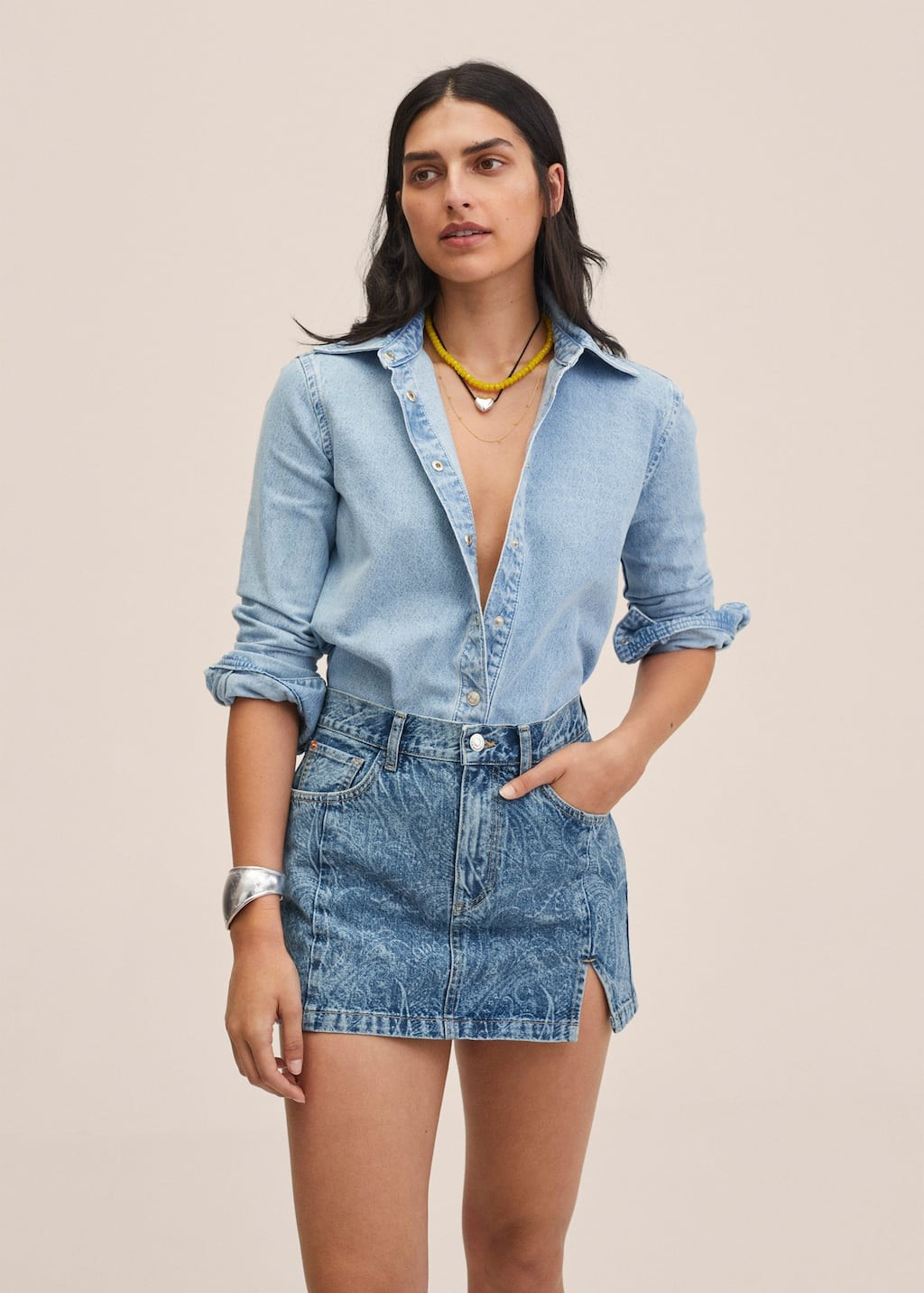 Printed denim skirt | MANGO (UK)
