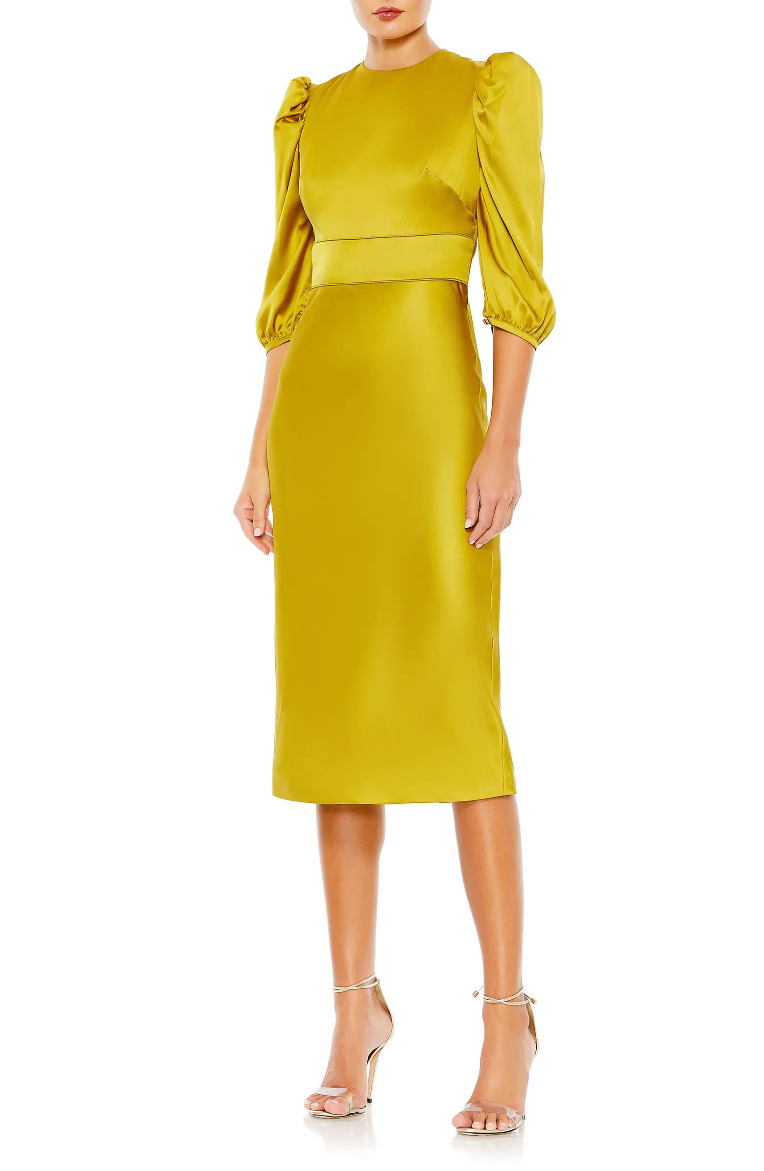 Mac Duggal Puff Sleeve Satin Midi Cocktail Dress | Nordstrom | Nordstrom