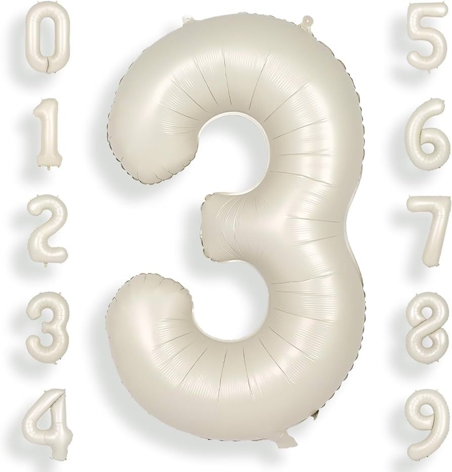 SUWEN 40 Inch Cream White Large 3 Number Balloons Big Foil Helium Number Balloons 0-9 Jumbo Happy... | Amazon (US)