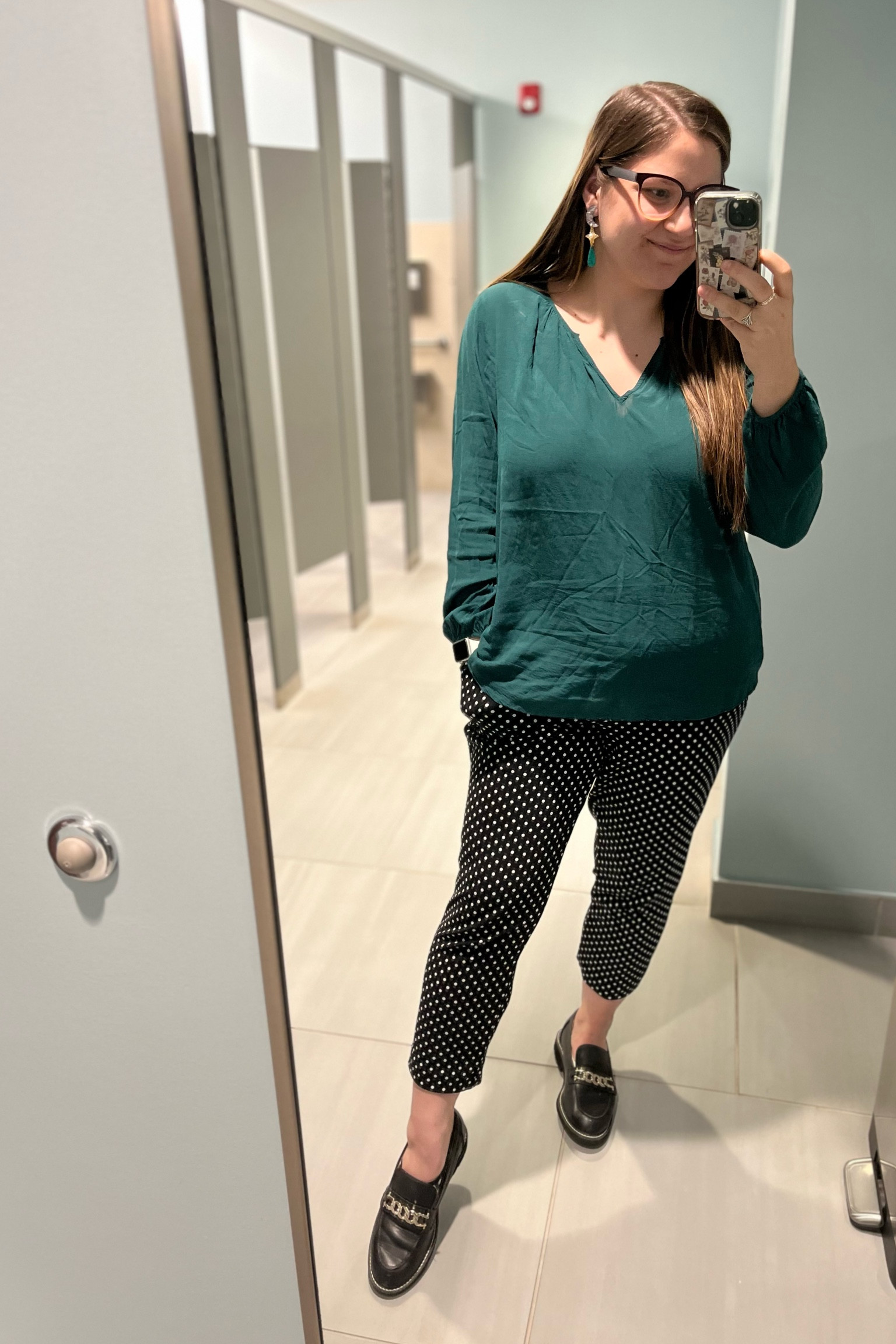 Old Navy workwear fit | size L long blouse (thrifted) | black patterned pants (old pattern) | loafers, TJ Maxx find size 10

#LTKunder100 #LTKunder50 #LTKworkwear