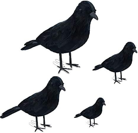 CREPRO Halloween Black Crows Large Realistic Feathered Crows Artificial Crow Halloween Handmade F... | Amazon (US)