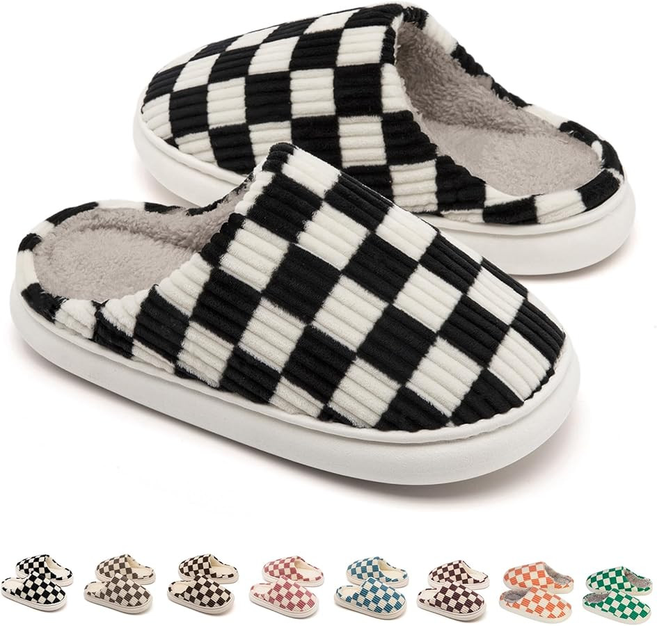 House Slippers for Woman Men Womens Slippers Memory Foam Checkered Scuff | Amazon (US)